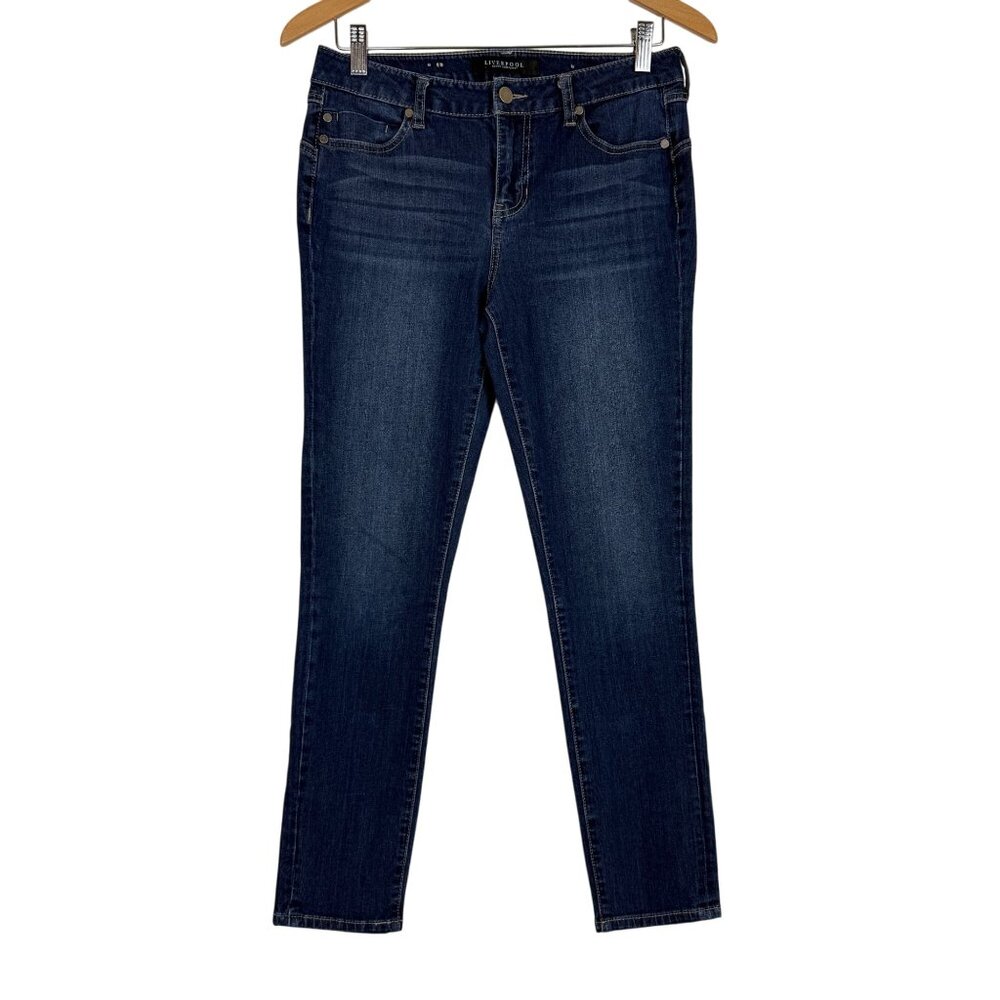 Liverpool Women's Piper Hugger Skinny Ankle Jeans Sz 6 Mid Rise Dark Wash